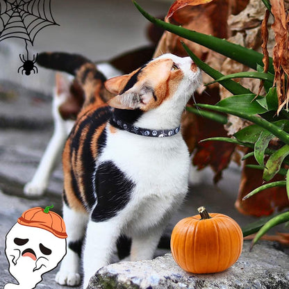 Cat Collar Breakaway with Bells, Kitten Collar Outfit Adjustable for Girl Boy Small Pet Puppy Bunny, Cute Costume Accessory with Safety Release Buckle (Skull)